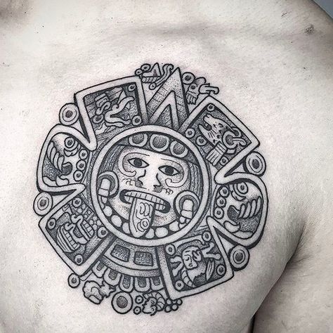 160 Aztec Tattoo Ideas for Men and Women - The Body is a Canvas #aztectattoos #tattooideas Aztec And Mayan Tattoos, Maya Tattoo Design, Mexican Chest Tattoo, Azteca Tattoo Mexican, Aztec Neck Tattoo, Aztec Sun Tattoo, Maya Tattoo, Aztec Warrior Tattoo, Aztec Tattoos Sleeve