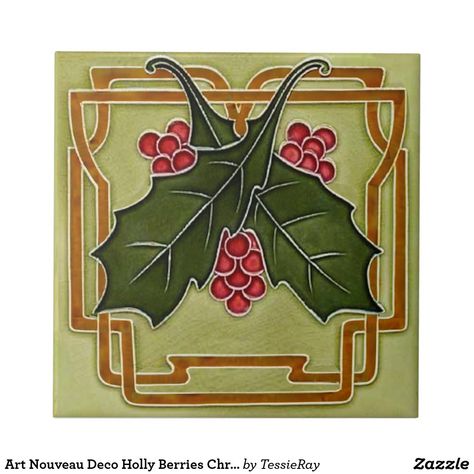 Art Nouveau Christmas Illustrations, Christmas Art Nouveau, Art Nouveau Christmas, Art Neuvo, Art Nouveau House, Relief Tile, Art Deco Motif, Coaster Ideas, Ceramic Tile Art