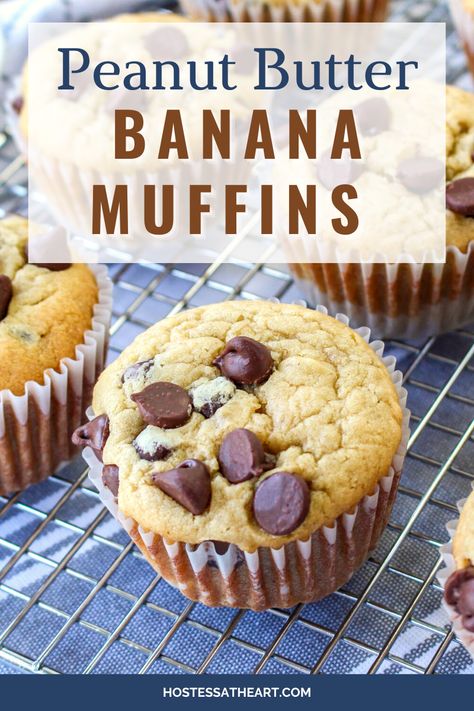 Peanut Butter Banana Bread Muffins, Banana Peanut Butter Muffins, Daycare Recipes, Banana Bread Cupcakes, Peanut Butter Chocolate Chip Muffins, Recipe With Chocolate Chips, Cottage Cheese Muffins, Chocolate Peanut Butter Muffins, Banana Muffins Recipe