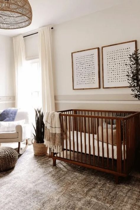 top modern nurseries 2022 (9) Nursery With Windows On Two Walls, Brown Furniture Nursery, Trending Nursery Themes 2024, Modern Nursery Ideas Gender Neutral, Nursery Ideas Neutral Modern, Modern Organic Nursery, Modern Baby Room Ideas, Brown Crib Nursery, Scandinavian Nursery Ideas