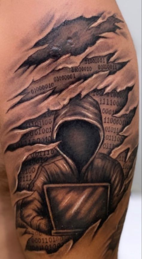 Software Tattoo Ideas, Programmer Tattoo Ideas, Coding Tattoo Programming, Cybersecurity Tattoo, Coding Tattoo Ideas, Technology Tattoo Ideas, Area Code Tattoo Men, Computer Tattoo Ideas, Computer Science Tattoo