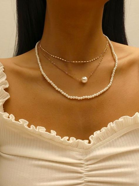 Faux Pearl Layered Necklace | SHEIN USA Pearl Layered Necklace, Pearl Decor, Gold Pearl Necklace, Layered Necklace, Shein Style, Gold Pearl, Layered Necklaces, Faux Pearl, Pearl Necklace