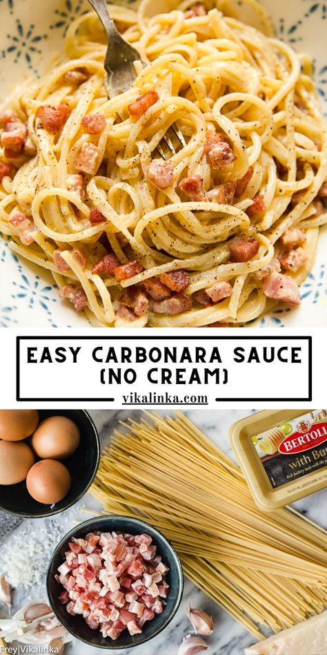 No Cream Carbonara, Carbonara No Cream, Carbonara Without Egg, Light Carbonara Recipe, How To Make Carbonara Sauce, Carbonara Without Cream, Pasta Recipe No Cream, Keto Carbonara Sauce, Egg Sauce Pasta