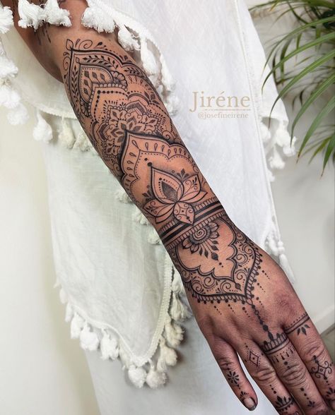 Feminine Half Sleeve Tattoo Lower Arm, Women’s Arm Tattoos, Mandala Hand Tattoo For Women, Mandala Back Tattoo, Henna Arm Tattoo, Mandala Tattoo Sleeve Women, Forearm Mandala Tattoo, Henna Tattoo Sleeve, Mandala Arm Tattoos