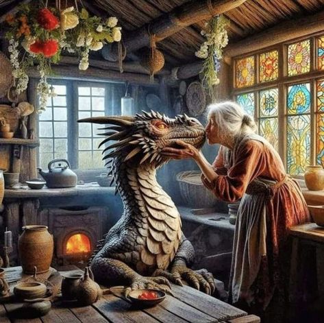 Baba Jaga, Dragon Artwork Fantasy, Fairy Dragon, Dragon Pictures, Bohol, Dragon Artwork, Old Woman, Fantasy Dragon, Mystical Creatures