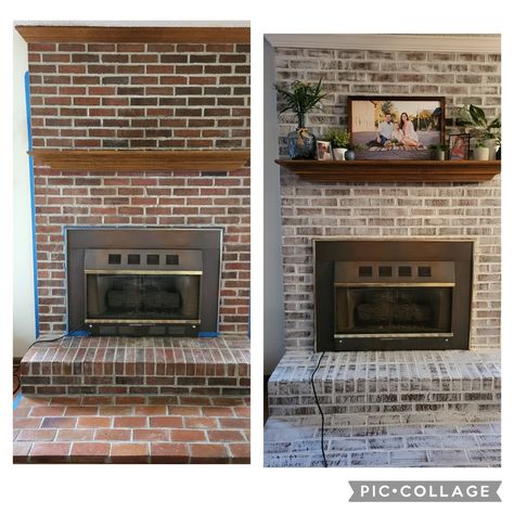 Whitewashed the ugly old red brick fireplace. Red Brick Fireplace, Supper Bowl, Red Brick Fireplaces, Fireplace Room, Fireplace Ideas, Fireplace Makeover, Brick Fireplace, Red Bricks, Fireplace Mantels