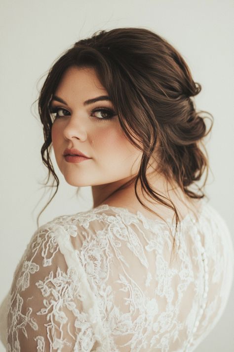 45+ Bridal Hair Ideas That Flatter Round Faces | Matched Hearts Wedding Hairstyles Covering Ears, Formal Hairstyles Round Face, Regal Wedding Hairstyles, Elegant Hairstyles For Round Faces, Bridal Hair That Covers Ears, Bridal Hair For Medium Length With Veil, Bun Hairstyles For Big Forehead, Plus Size Bridal Makeup Looks, Wedding Updo Round Face