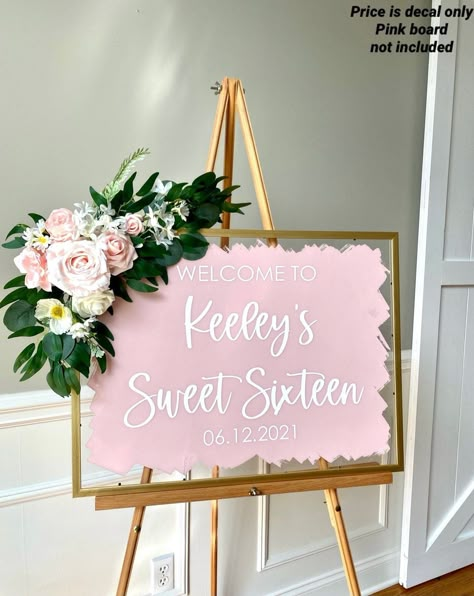 Outdoor Sweet 16, Sweet 16 Tea Party, Sweet 16 Sign, Sweet Sixteen Party Themes, Sweet 16 Party Planning, Sweet 16 Party Themes, Sweet 16 Centerpieces, Sweet 16 Party Decorations, Pink Sweet 16