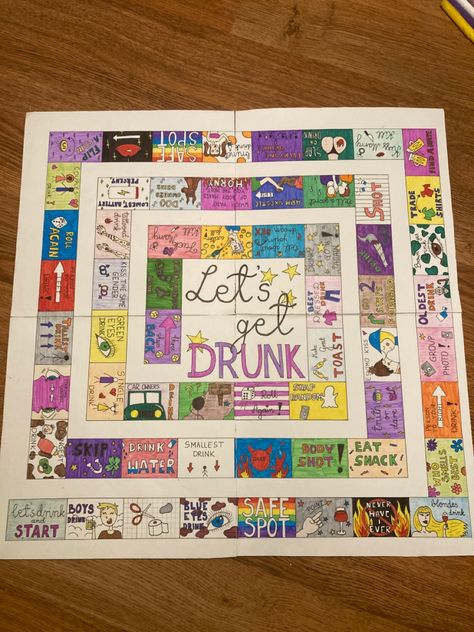 Drunk Monopoly Board, Alcohol Board Games, Drunk Board Game Diy, Drunk Poster Board Game, Drunk Bored Game, Game Board Ideas Drinking, Drunk Monopoly, Drunk Board Games, Diy Board Games For Adults