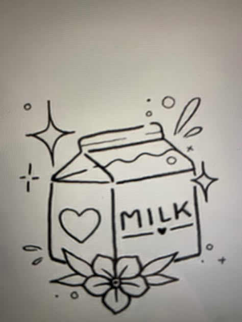 Milk Tattoo Design, Chocolate Milk Tattoo, Milk Jug Tattoo, Oat Milk Tattoo, Milk Bottle Tattoo, Milk Tattoo, Milk Carton Tattoo, Milk And Cookies Tattoo, Carton Of Milk Tattoo