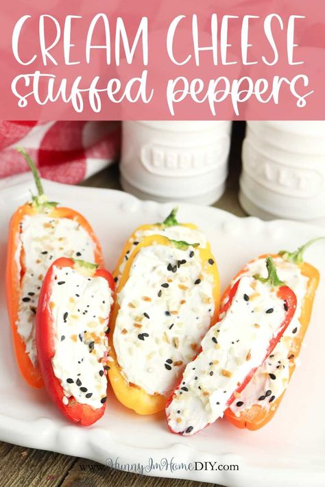 cold stuffed peppers with cream cheese Easy Healthy Hors D’oeuvres, Cold Stuffed Mini Peppers, Peppers With Cream Cheese, Gluten Free Super Bowl, Cream Cheese Stuffed Peppers, Mini Peppers, Mini Sweet Peppers, Bell Pepper Recipes, Cheese Stuffed Peppers