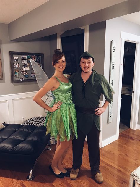 Couples costume  Peter Pan and Tinkerbell  Halloween costume Peter Pan Couple Costume, Tinker Bell And Peter Pan, Tinkerbell Halloween, Tinkerbell Halloween Costume, Cute Couples Costumes, Peter Pan And Tinkerbell, Couple Costumes, Couples Costume, Couples Halloween Outfits