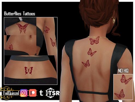 Sims 4cc Tattoos, Sims Cc Tattoos, Sims 4 Elegant Cc, The Sims 4 Cc Tattoos, Tattoos Sims 4, Sims 4 Pack, Butterflies Tattoos, Skin Overlay, Sims 4 Tattoos