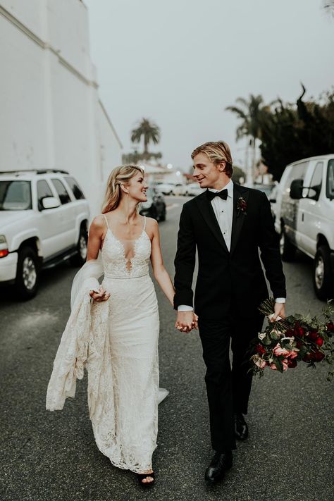 This Pro Surfer’s Moody Black Tie Wedding is GOALS #californiaweddingvenues #deconstructedweddingflowers #blacktieweddingdecor Dress With Black Shoes, Black Tie Wedding Decor, Wedding Dress With Black, Wedding Dress Black, California Wedding Venues, Trendy Wedding Dresses, After Life, Black Tie Wedding, Black Wedding Dresses