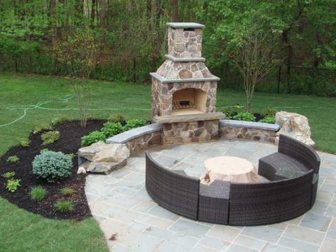 Colonial Landscaping, Firepit Design, Outdoor Fireplace Brick, Pizza Oven Design, Outdoor Stone Fireplaces, Mediterranean Patio, Oven Design, Custom Pizza, Outdoor Fireplace Designs