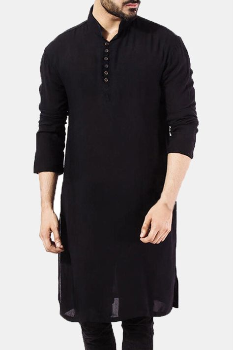 Occasion: Casual, Daily Color: Black, Navy Size: M, L, XL, 2XL, 3XL Collar: Stand Collar Material: Cotton Sleeves Length: Long Sleeve Thickness: Moderate Season: Summer Design Element: Button Fit Type: Regular Package included: 1*T-Shirt Please Note: 1.Please see the Size Reference to find the correct size Panjabi For Men, Pathani For Men, Short Kurta For Men, Md Fashion, Mens Traditional Wear, Trendy Caps, Trendy Belts, Summer Shirts Men, Kurta Set Men