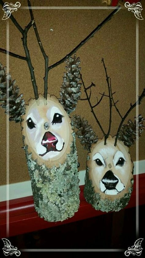 Deer Reindeer Logs, Christmas Wood Crafts, Fun Diy Crafts, Christmas Wood, Winter Crafts, Homemade Christmas, Christmas Deco, Xmas Crafts, Rustic Christmas