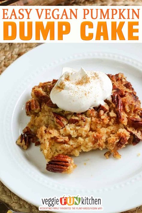 Dairy Free Pumpkin Cake, Cake With Pecans, Easy Pumpkin Dump Cake, Vegan Thanksgiving Dessert, Pumpkin Dump Cake Recipe, Duncan Hines Cake, Spice Cake Mix And Pumpkin, Pumpkin Dump, Vegan Pumpkin Spice