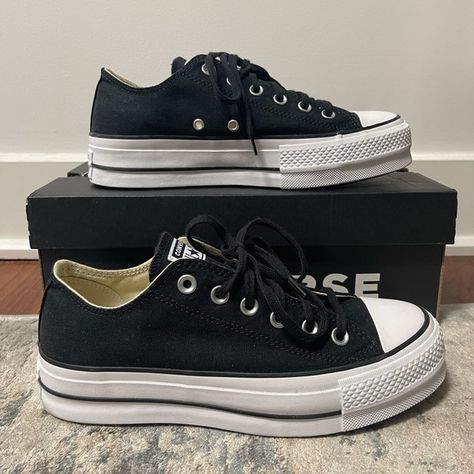 Women's Low Top Platform Sneakers Black Platform Converse Low, Converse Low Top Platforms, Converse Shoes Low Top, Converse Platform Low Top, Platform Converse Low Top, Platform Low Top Converse, Low Top Converse Outfit, Platform Converse Black, Low Cut Converse