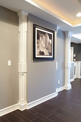 Basement Photos Basement Columns Design, Pictures, Remodel, Decor and Ideas - page 2 Sw Reflection, Reflection Design, Basement Colors, Nursery Color, Gray Walls, Basement Walls, Basement Design Ideas, Crown Moulding, Master Bed