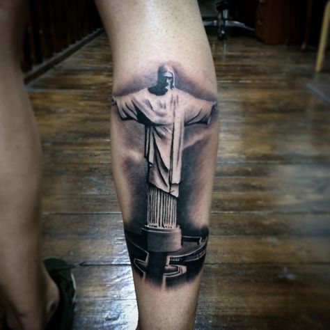 Christ The Redeemer Tattoo, Tattoos Jesus, Cali Tattoo, Tattoo Pierna, Christ The Redeemer Statue, Statue Tattoo, Jesus Statue, Jesus Tattoo, Christ The Redeemer