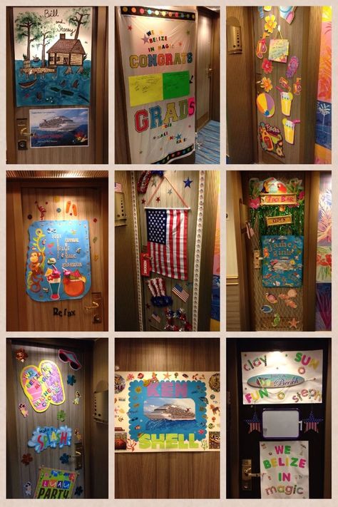 Door decorating Cruise Door Decorations Ideas, Door Decorations Ideas, Cabin Door Decorations, Cruise Door Decorations, Nkotb Cruise, Carnival Breeze, Carnival Magic, Cruise Essentials, Cruise Door