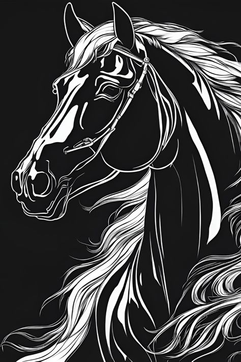 Horse Head Sketch, Horse Head Drawing, Horse Stencil, Horse Canvas Painting, Horse Art Drawing, Coloring Pages For Grown Ups, Eagle Painting, Pencil Drawings Of Animals, Gold Foil Art