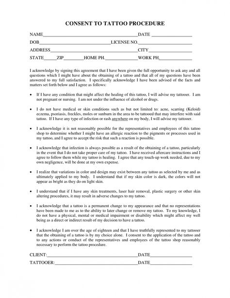 printable printable tattoo consent form excel example Tattoo Waiver Form, Tattoo Consent Form, Tattoo Advice, Printable Tattoos, Tattoo Techniques, Social Media Management Services, Consent Forms, Short Article, Piercing Studio