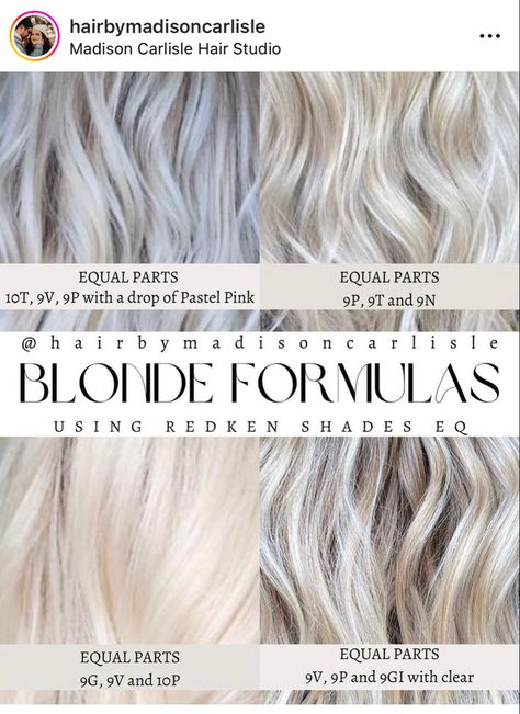 Blonde Formulas
Redken
Shades EQ Platinum Aesthetic, Toning Formulas, Summer Blondes, Redken Toner, Blonde Formulas, Redken Formulas, Toner Formulas, Hair Formulas, Blonde Toner