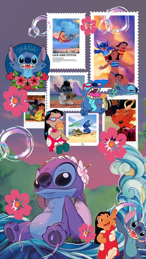 #liloandstich #childhoodnostalgia #movie #cute #aesthetic #lilo #stitch #bubbles #surfing #flower Lilo And Stitch Wallpaper Iphone Aesthetic, Lilo And Stitch Phone Wallpaper, Stitch Wallpaper Collage, Lilo And Stitch Wallpaper Desktop, Stitch Lockscreen, Aesthetic Lilo And Stitch Wallpaper, Lilo And Stitch Aesthetic, Lilo And Stitch Background Art, Lilo And Stitch Wallpaper