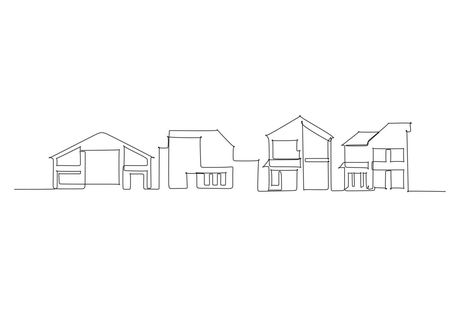 Single line drawing of residence skyline. Town and buildings landscape model. Best holiday destination wall decor art. Editable trendy continuous line draw design vector illustration Building Line Drawing, House Line Drawing, Building Line Art, Drawing For Embroidery, City Line Art, Buildings Landscape, Construction Lines, Best Holiday Destinations, Landscape Model