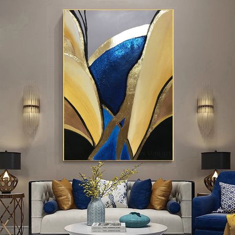 Abstract Texture Oil Painting On Canvas, Original Minimalist Art, Large Wall Art, Gold Wall Decor Custom Painting, Living Room Decor Gift by FineArtKingStudio on Etsy Entryway Interior, Bright Abstract Art, Large Wall Canvas, Beige Painting, Art Nouveau Interior, Navy Blue Wall Art, Wall Art Gold, Navy Blue Walls, Gold Wall Decor