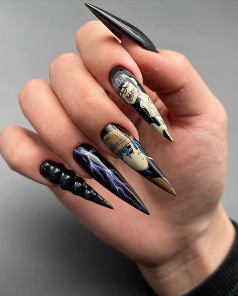 Corps Bride, Cartoon Nail Designs, Scary Nails, Nail Drawing, Anime Nails, Winter Nails Acrylic, Nail Colors Winter, Stylish Nails Designs, Edgy Nails