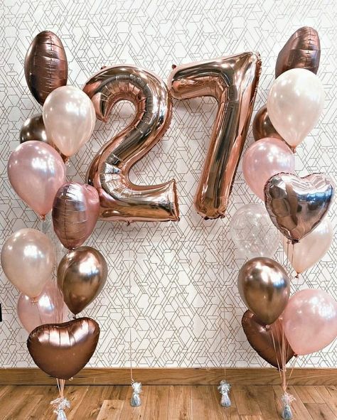 27 Birthday Ideas, Happy Birthday Photo Editor, Pink Graduation Party, 27 Birthday, Happy 27th Birthday, Champagne Birthday, Happy Birthday Decor, Simple Birthday Decorations, Birthday Goals