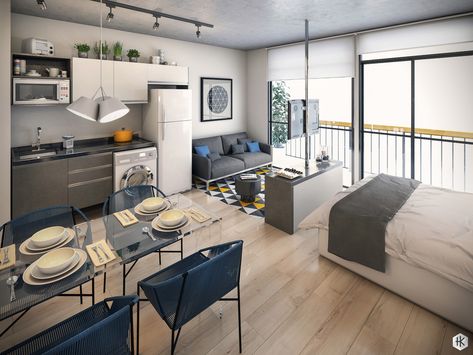 Apartemen Studio, Small Studio Apartment Decorating, Tiny Studio Apartments, Studio Apartment Living, Studio Apartment Design, Small Apartment Interior, Deco Studio, Small Studio Apartment, Live Big