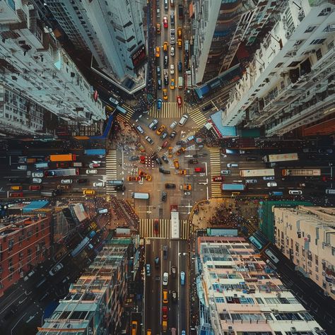 Urban Aerial View: Bird's-eye view of a bustling city intersection with cars and buses between high-rise buildings. #city #aerial #intersection #cars #buses #aiart #aiphoto #stockcake ⬇️ Download and 📝 Prompt 👉 https://ayr.app/l/e6gP City Birds Eye View, Birds Eye View Photography, Birds Eye View City, Birdseye View, Bird Eye View, Art Alevel, Aerial Photograph, Tower Building, Sunset City