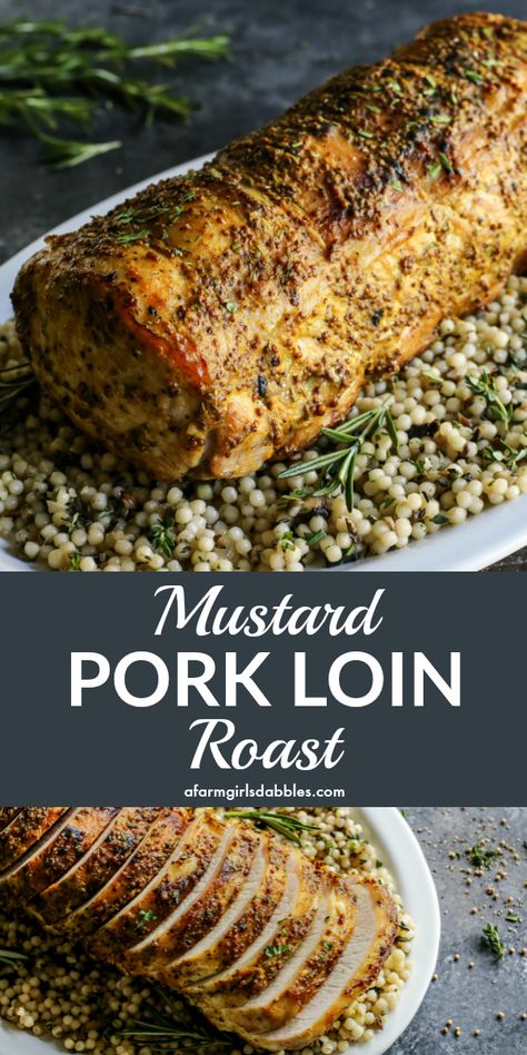 Mustard Pork Loin Roast - This pork loin roast recipe is wonderfully tender and flavored with an ultra tasty mustard sauce. The dish is easy enough for a weeknight meal and definitely pretty enough to serve for holidays and special occasions. #pork #loin #roast #mustard #rosemary #easy #recipe #easter #thanksgiving #christmas Mustard Pork Loin, Beef Bread, Pork Loin Roast Recipes, Balsamic Pork, Pork Loin Recipes, Bread Easy, Tenderloin Recipes, Vegetarian Cake, Pork Loin Roast