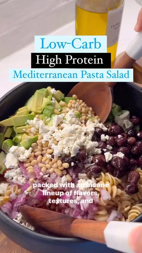 🔺️Don’t forget to visit the link in bio for more Keto Recipes 🎯@keto.dot.recipes🎯 (or visit keto.recipes on the web — no “.com” needed!)🔺️ 🎯LOWCARB PROTEIN PACKED MEDITERRANEAN PASTA SALAD . Here is a fully loaded, super flavorful pasta salad thats lowcarb and packed with protein. . I used my @kaizenfoodco lowcarb pasta and was so tempted to finish the whole bowl on my own (use “SHREDHAPPENS” to save 20%!) . Here is how I made it: . 1.First, I boiled 8oz of my Kaizen Lowcarb Pasta in a larg Pasta Salad Keto, Mediterranean Pasta Salad, Whole Bowl, Mediterranean Pasta Salads, Mediterranean Pasta, Spaghetti Pasta, High Protein Low Carb, Recipes Keto, Protein Pack