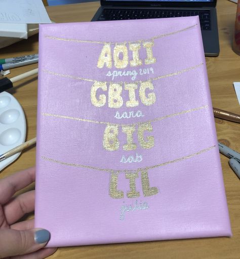 Sorority Canvas Adpi, Big Little Canvas Sorority, Sorority Canvases, Sorority Crafts Canvases, Tri Delta Canvas Painting, Big Little Paintings, Dphie Canvases, Sorority Canvas Ideas, Sorority Paintings