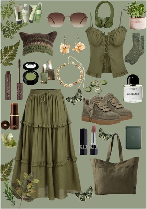 green Outfit | ShopLook Rainforest Aesthetic Outfit, Witchy Boho Outfits Plus Size, Forest Green Outfits Female, Boho Outfit Board, One With Nature Outfits, Green Nature Outfit, Earthy Spiritual Aesthetic Outfits, Cottagecore Green Outfit, Mosscore Aesthetic Outfit