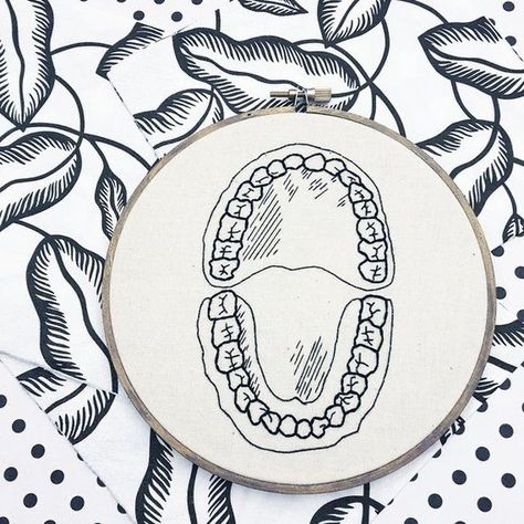 Mouth Diagram, Dental Embroidery, Tooth Art, Art Mouth, Teeth Illustration, Dental Business Cards, Teeth Drawing, Teeth Art, Wooden Embroidery