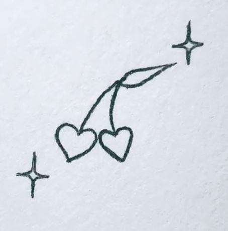 Heart Cherry Drawing, Heart Tattoo Drawing, Cherry Heart Tattoo, Cherry Drawing, Hearts Tattoo, Cute Tiny Tattoos, Simplistic Tattoos, Tattoo Inspo, Heart Tattoo