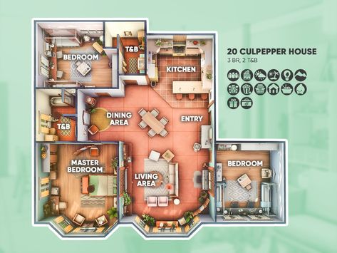 20 Culpepper House, Culpepper House, Sims 4 Family House, Sims 4 Houses Layout, Sims Freeplay Houses, San Myshuno, Sims 4 Challenges, Sims 4 Family, Sims 4 House Plans