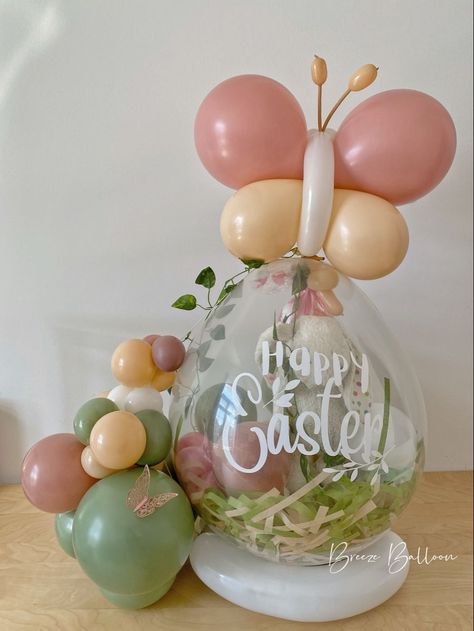 Birthday Stuffed Balloons, Easter Bobo Balloon Ideas, Easter Stuffed Balloons, Easter Balloon Bouquet, Stuffed Balloons Ideas, Easter Balloon Ideas, Easter Balloon Decor, Easter Balloons, Balloon Decorations Diy Tutorials