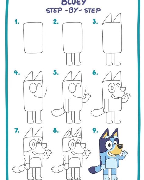 Draw Bluey Easy, How To Draw Bingo, Bluey Sketches, Trin For Trin Tegning, Diy Kids Games, Easy Drawing Steps, Fun Activities For Toddlers, Drawing Tutorials For Kids