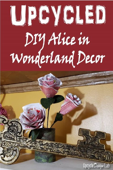 DIY Alice in Wonderland Decor Part 1 - Craft Room Makeover- Extreme Upcycling - Upcycle Design Lab Alice In Wonderland Outdoor Decor Diy, Mad Hatter Lampshade Diy, Diy Alice In Wonderland Halloween Decorations, Alice In Wonderland Living Room Ideas, Alice In Wonderland Room Ideas Diy, Alice In Wonderland Craft Room, Alice In Wonderland Coffee Bar, Diy Wonderland Decorations, Alice In Wonderland Cricut Projects