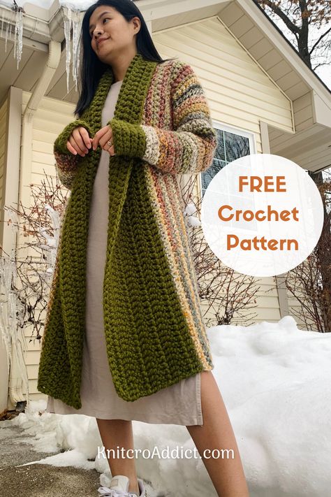 Free crochet long cardigan pattern, includes women's sizes XS, S, M, L, XL, XXL. This crochet cardigan design is perfect for winter outfits. It's super cozy and fashionable! #crochetwinteroutfits #crochetcardigan #crochetpattern Crochet Cardigan Pattern Free Women, Diy Crochet Cardigan, Long Crochet Cardigan, Cardigan Sweater Pattern, Crochet Cardigan Free, Crochet Cardigan Pattern Free, Crochet Cardigans, Gilet Crochet, Crochet Cardigan Sweater