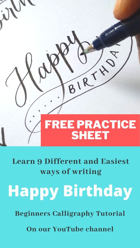 Writing Happy Birthday Hand Lettering, Calligraphy With Normal Pen, Ways To Write Happy Birthday, Birthday In Calligraphy, Happy Birthday In Calligraphy, Happy Birthday In Cursive, Calligraphy Easy, Calligraphy Birthday Card, Birthday Calligraphy