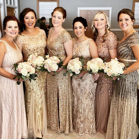 When you ask your besties to coordinate dresses using gold, champagne and blush and they knock it out of the park Champagne Wedding Themes, Mother Dresses, Champagne Bridesmaid Dresses, Champagne Dress, Gold Champagne, Wedding Theme Colors, Champagne Wedding, Blush Dresses, Mothers Dresses