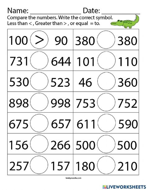 Comparing Numbers Worksheets 2nd Grade, 3 Digit Numbers Worksheets, Comparing 3 Digit Numbers, Comparing Numbers Worksheet, Compare Numbers, Vegetable Crafts, Plants Worksheets, Mental Maths Worksheets, Afrikaans Language